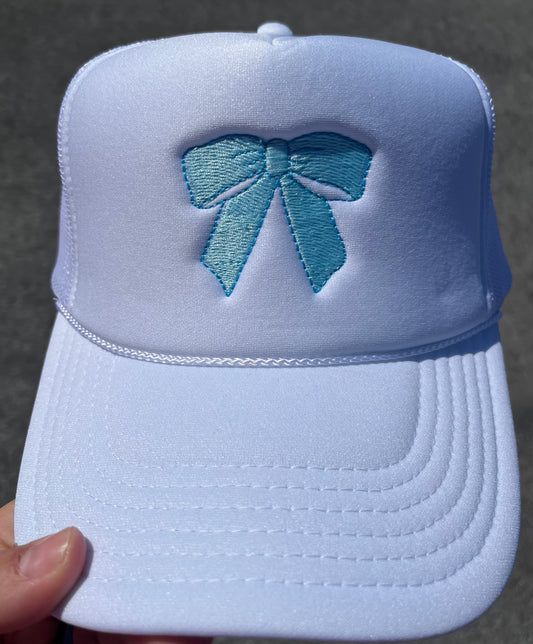 Blue Bow White Trucker Hat