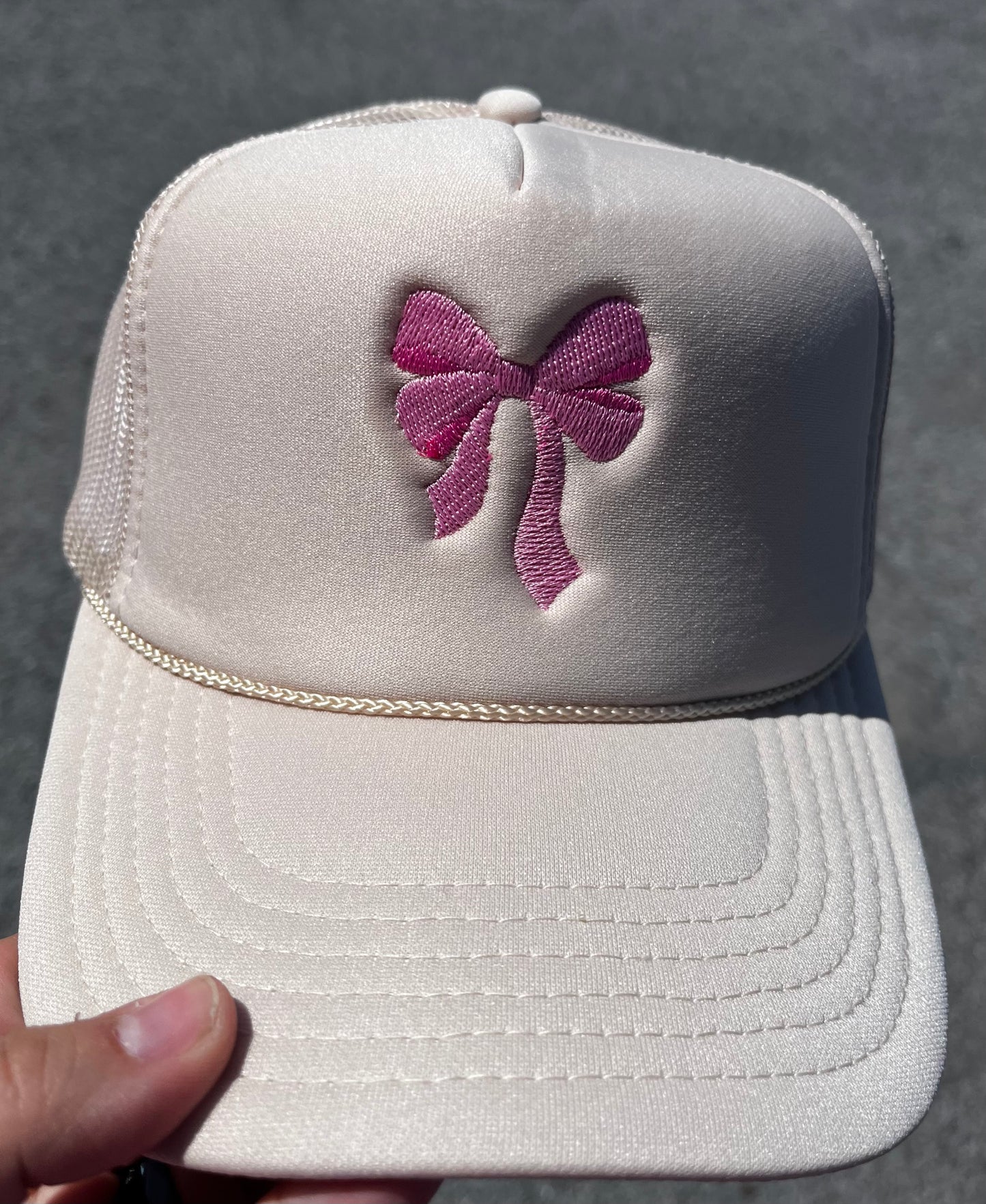 Pink Bow Tan Trucker Hat